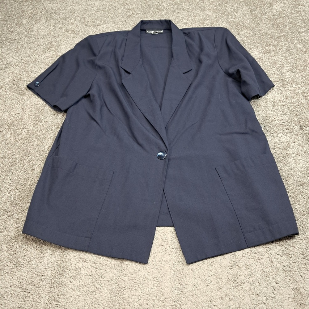 Sag Harbor Womens Navy Short Sleeve Single Button Blazer Jacket Size 18 3907
